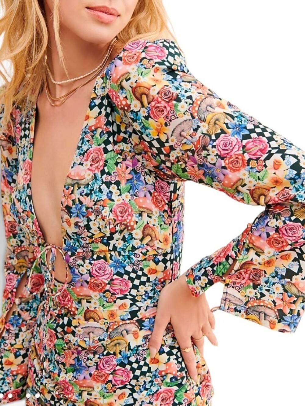 FOR LOVE & LEMONS June Cape Mushroom Checkered Mini Dress - Medium